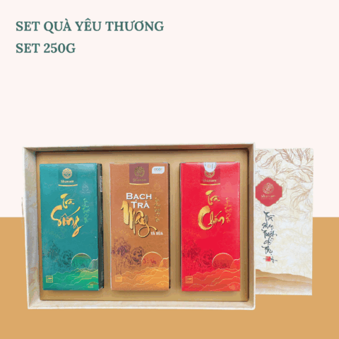 SÉT QUÀ YÊU THƯƠNG (COMBO MIX 3 HỘP: BẠCH TRÀ MÂY 50G + TRÀ SỐNG 100G+ TRÀ CHÍN 100G