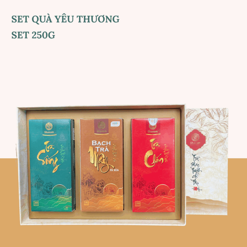 SÉT QUÀ YÊU THƯƠNG (COMBO MIX 3 HỘP: BẠCH TRÀ MÂY 50G + TRÀ SỐNG 100G+ TRÀ CHÍN 100G