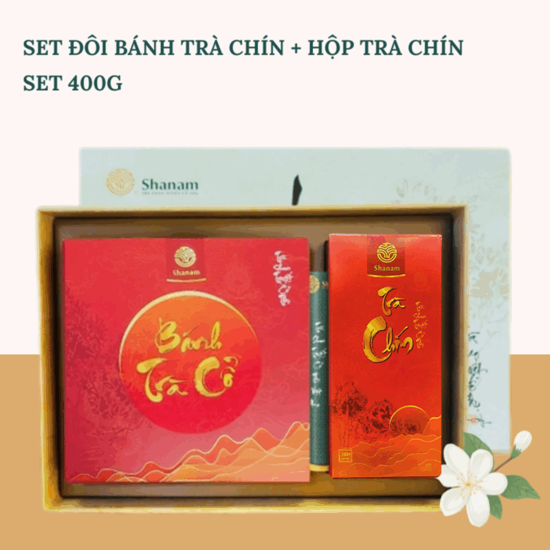 SÉT MIX TRÀ CHÍN BÁNH + RỜI ( BÁNH TRÀ CHÍN 2022 YÊN BÁI 1 TÔM 3 LÁ ,300G + HỘP TRÀ CHÍN)