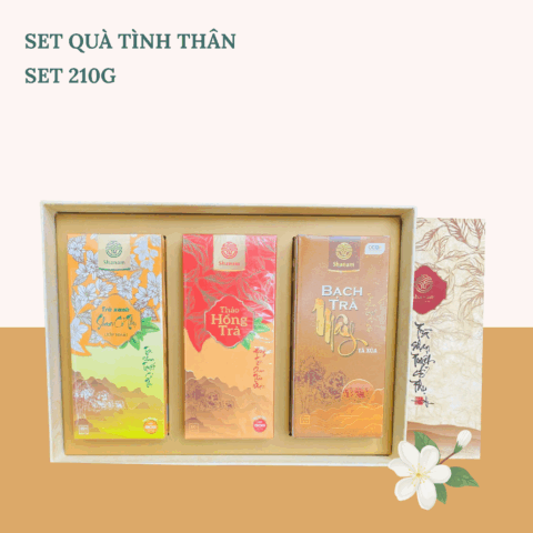 SÉT QUÀ: TẾT TÌNH THÂN (SET MIX BA: THẢO HỒNG TRÀ TÚI LỌC HỘP 80G +BẠCH TRÀ MÂY 50G+ TRÀ XANH ƯỚP NHÀI TÚI LỌC HỘP 80G)